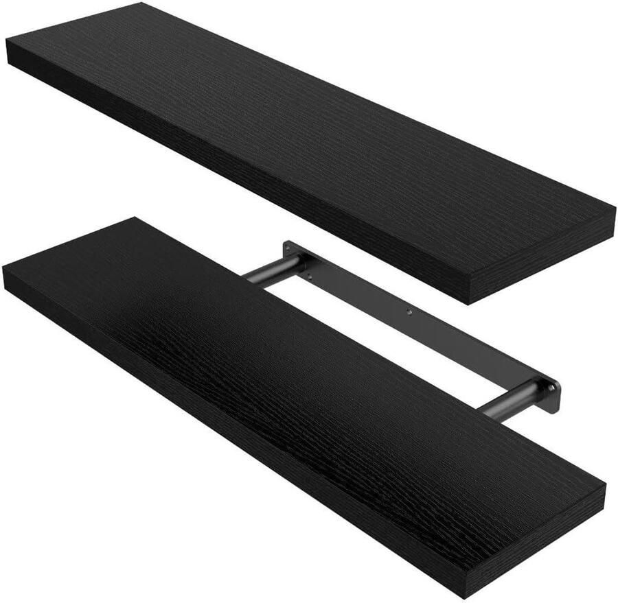 Zwart houten wandrek met wandplanken 60 cm 2 stuks