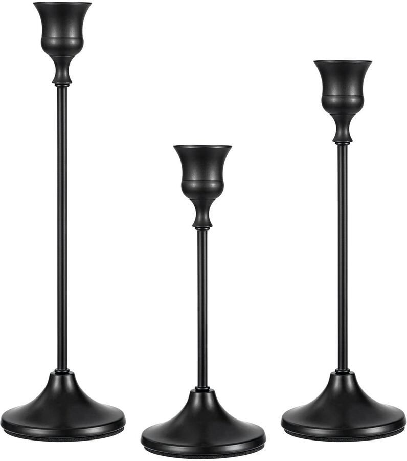 Zwarte kaarsenhouder set van 3 metalen decoratieve kandelaar retro kaarsenstandaard voor taps toelopende kaarsen bruiloft eettafel diner feest kersttafeldecoratie 17 20 23 cm