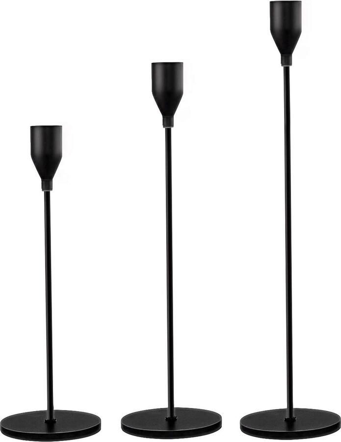 Zwarte kaarsenhouders set van 3 matte kaarsenhouders voor spitse kaarsen kaarsenhouderset voor Kerstmis oudejaarsavond bruiloft eettafel hartstuk decoratie (zwart)