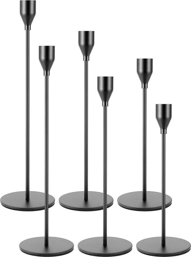 Zwarte kandelaar houders set van 6 taper kaarsen huis decoratieve kaars stokken tafel centerpieces Mantel bruiloft dining feest