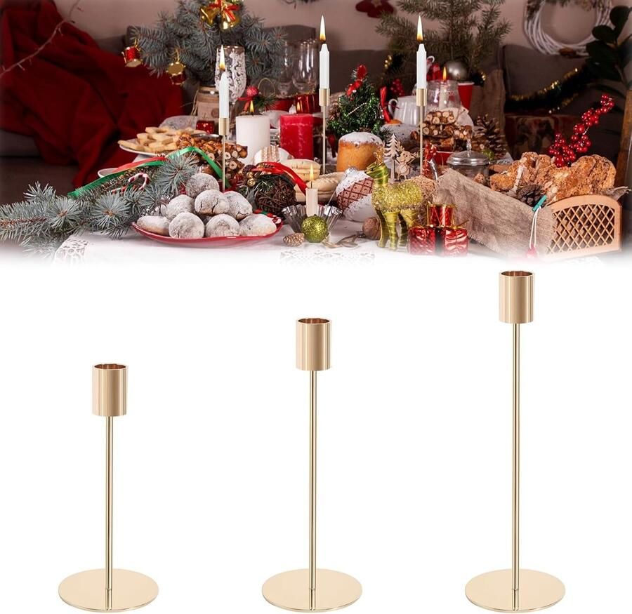 Zwarte Kandelaar Set van 3 Stijlvolle Kaarsenhouders voor Tafel Decoratie en Feesten