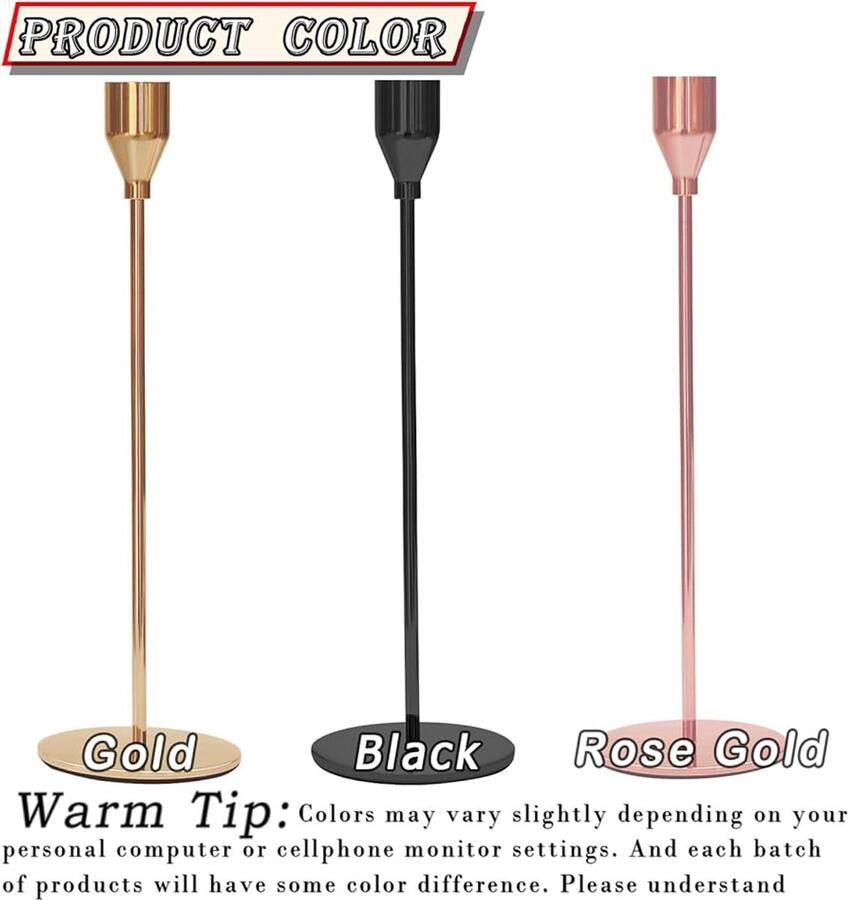 Zwarte kandelaar set van 6 metalen kaarsenhouders voor tafel