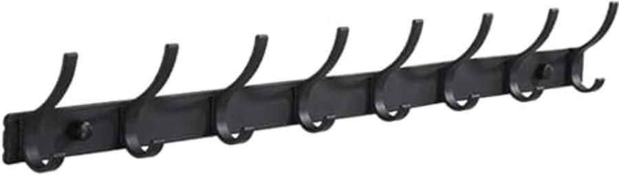 Zwarte Kapstok met 8 Haken van RVS Wandgarderobe voor Slaapkamer Keuken Badkamer en Kantoor