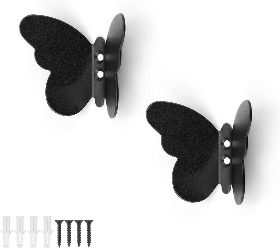 JGS Zwarte kapstokhaak HASLED 2 stuks kapstokken moderne creatieve vlinderkapstokhaken muurhaken voor decoratie en opslag
