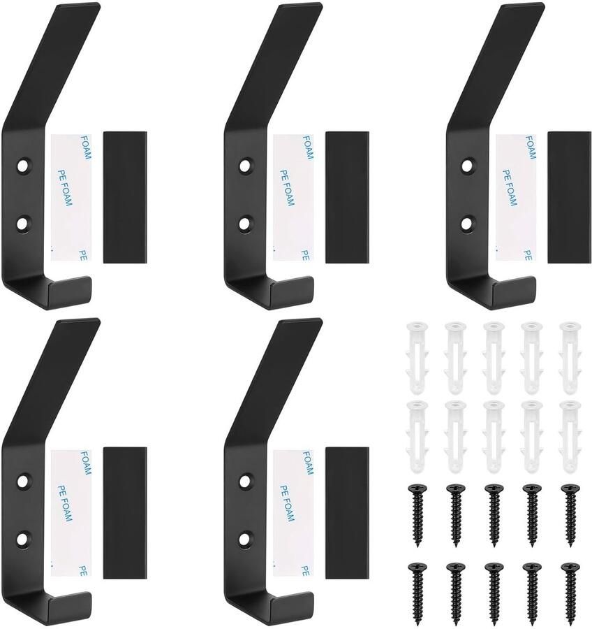 Zwarte kapstokhaak multifunctioneel set van 5 roestvrij staal