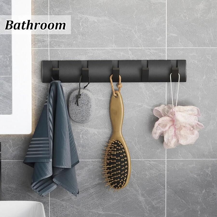 Zwarte kapstokhaken Heavy Duty kapstok voor muur met 5 haken opvouwbare metalen wandhaken handdoekhaken voor badkamer ruimte aluminium materiaal