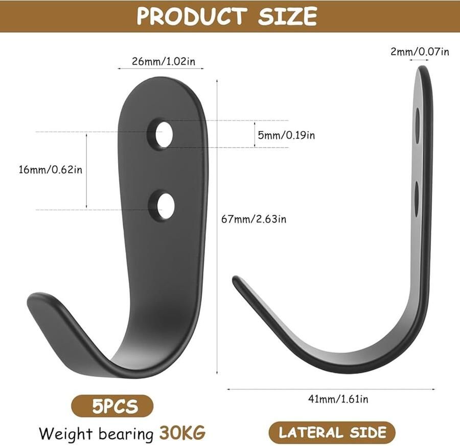 Zwarte Kapstokhaken Hoogwaardig Koolstofstaal Set van 4