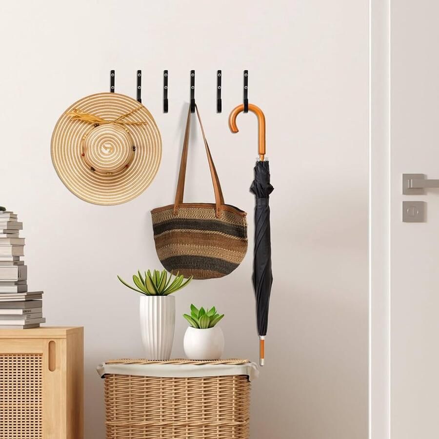 Zwarte kapstokhaken set van 6 hoogwaardig koolstofstaal sterk en duurzaam