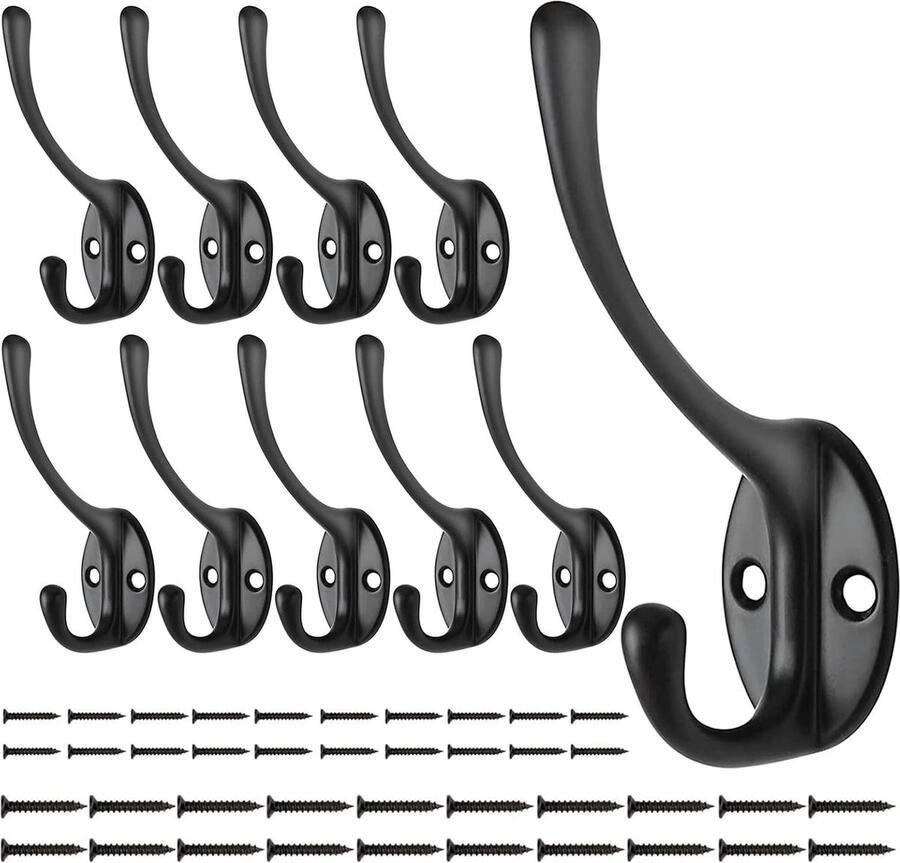 Zwarte Kapstokhaken Vintage Wandmontage 10 Stuks Duurzaam Design