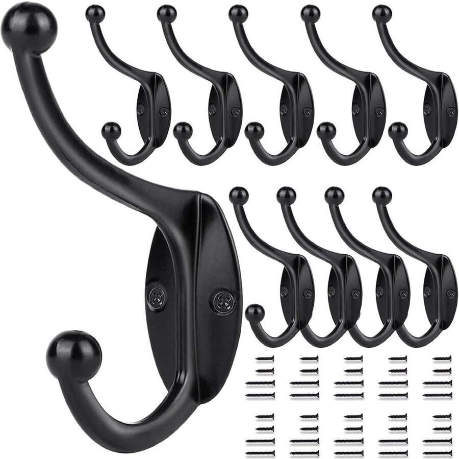 Zwarte kapstokhaken voor aan de muur roestvrijstalen kapstokken Heavy Duty kapstokhaken wandmontage (verpakking van 10 stuks) Kapstok