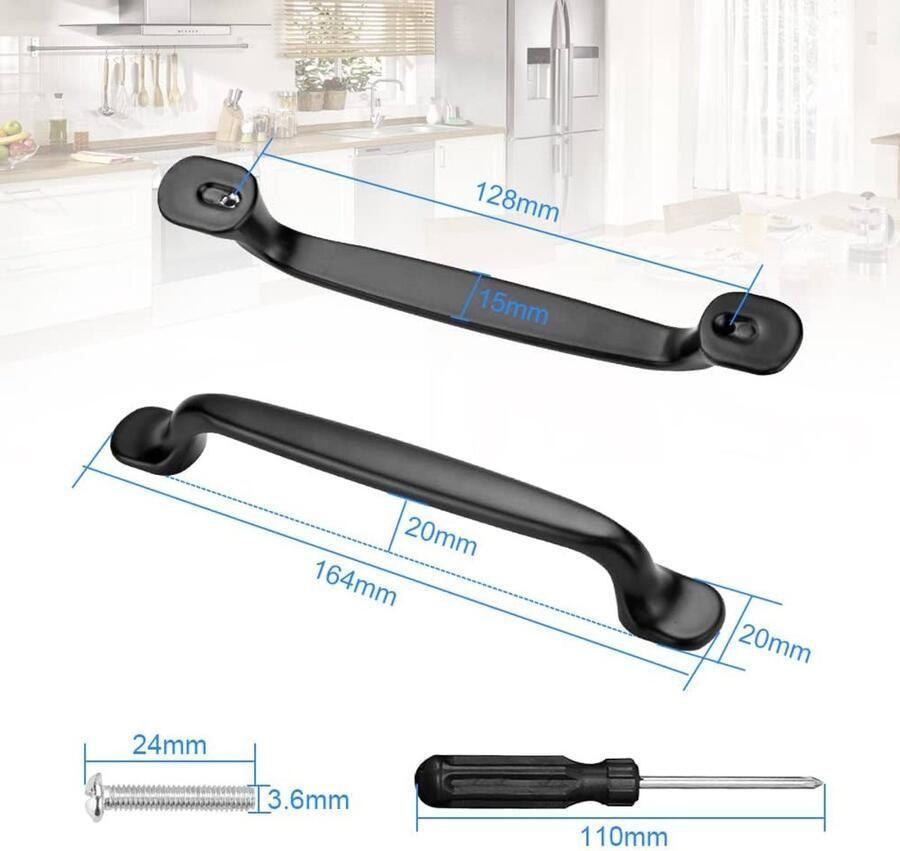 Zwarte kastgrepen 16 stuks Aluminium 128 mm
