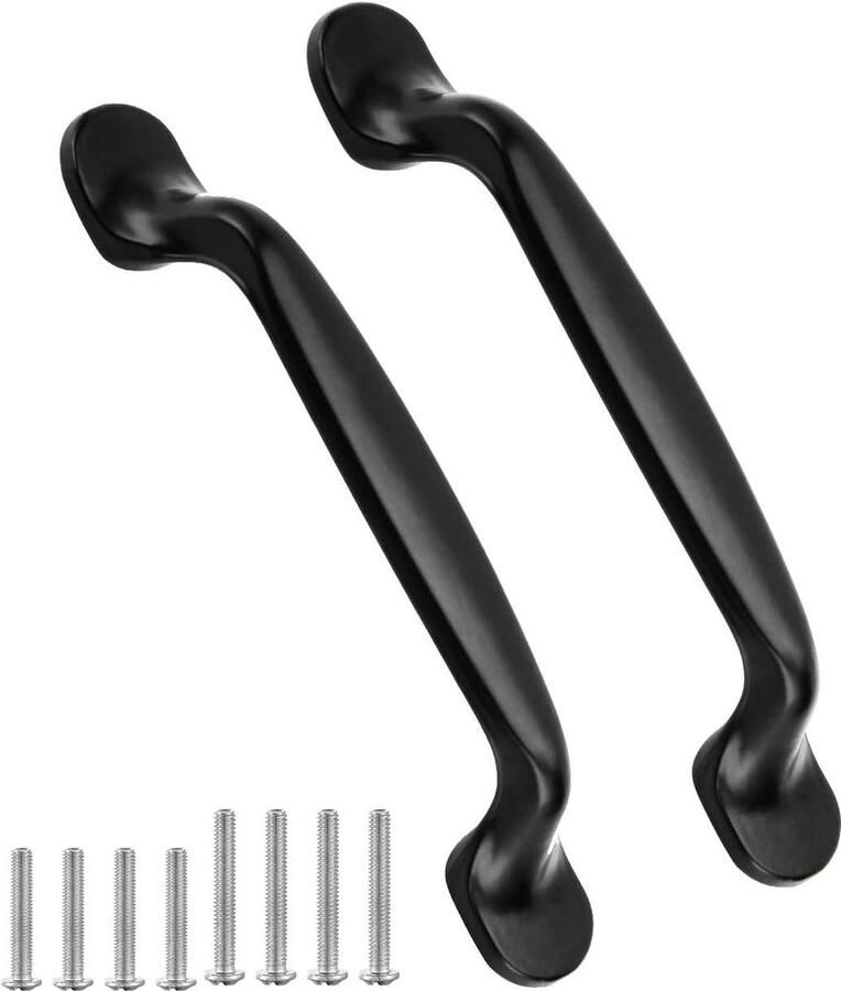 Zwarte kastgrepen Set van 12 aluminium eenvoudige kastdeur trekt Matzwarte ladehandgrepen Lange boogvormige trekhandgrepen Keuken slaapkamermeubels 12 gatcentrum