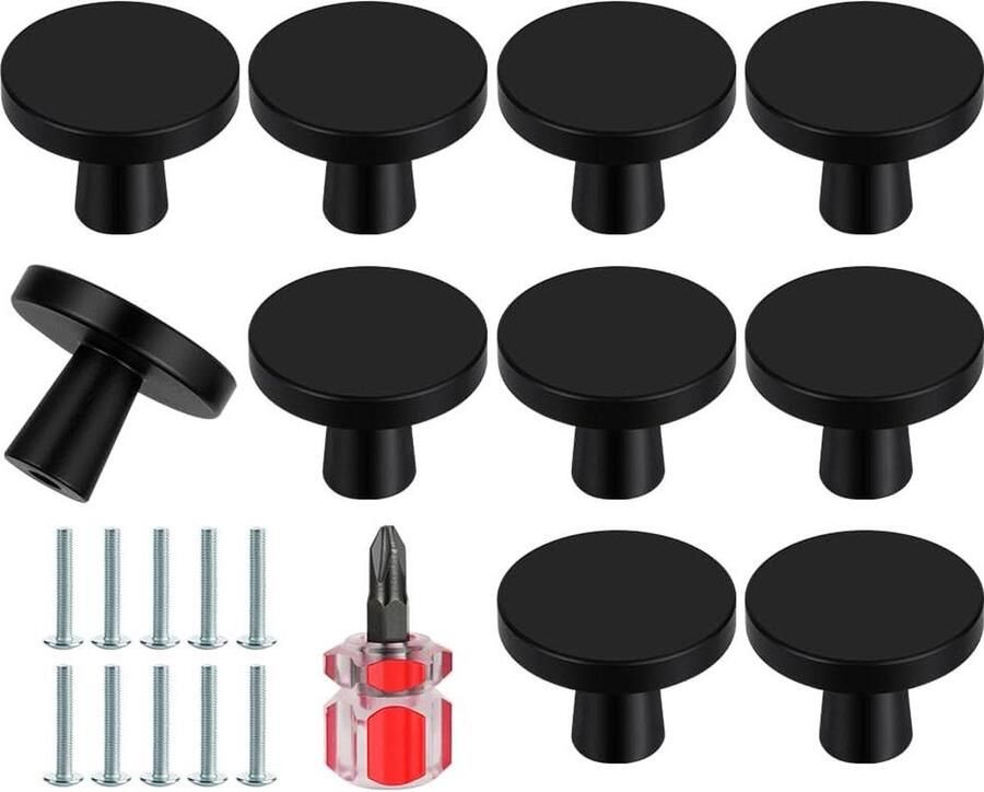 Zwarte Kastknoppen 30mm Set van 10 Paddestoel Design Aluminiumlegering Met Schroeven Keukenkasten Badkamer Woondecoratie