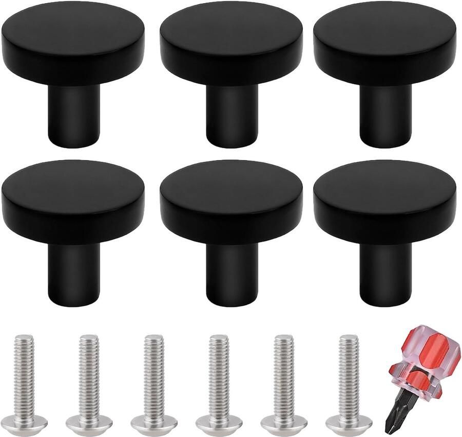 Zwarte Kastknoppen Meubelknoppen Zwart 6 Stuks RVS 30 mm