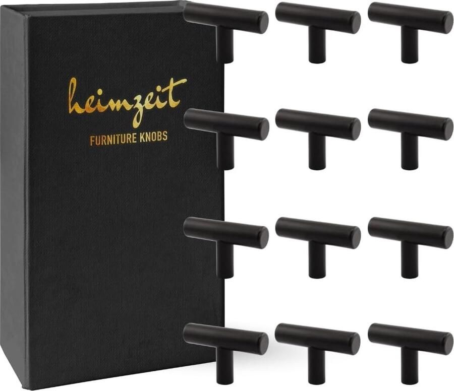 Zwarte Kastknoppen van Roestvrij Staal 12 Stuks T-vormig Stijlvol Ontwerp voor Deuren en Lades