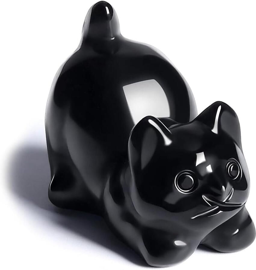 Zwarte Katten Standbeeld Obsidiaan Kristal Gesneden Katten Decoratie Kantoor Figuren Luie Sculptuur Handgemaakt Genezende Steen Bureau Geschenken voor Kattenliefhebbers
