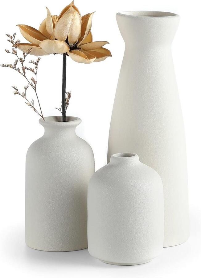 Zwarte keramische vazen set van 3 kleine bloemenvazen voor decoratie modern rustiek woondecoratie op boerderij decoratieve vazen voor pampagras en gedroogde bloemen ideeënplank tafel boekenplank schoorsteenmantel ingang noodlijdend decor