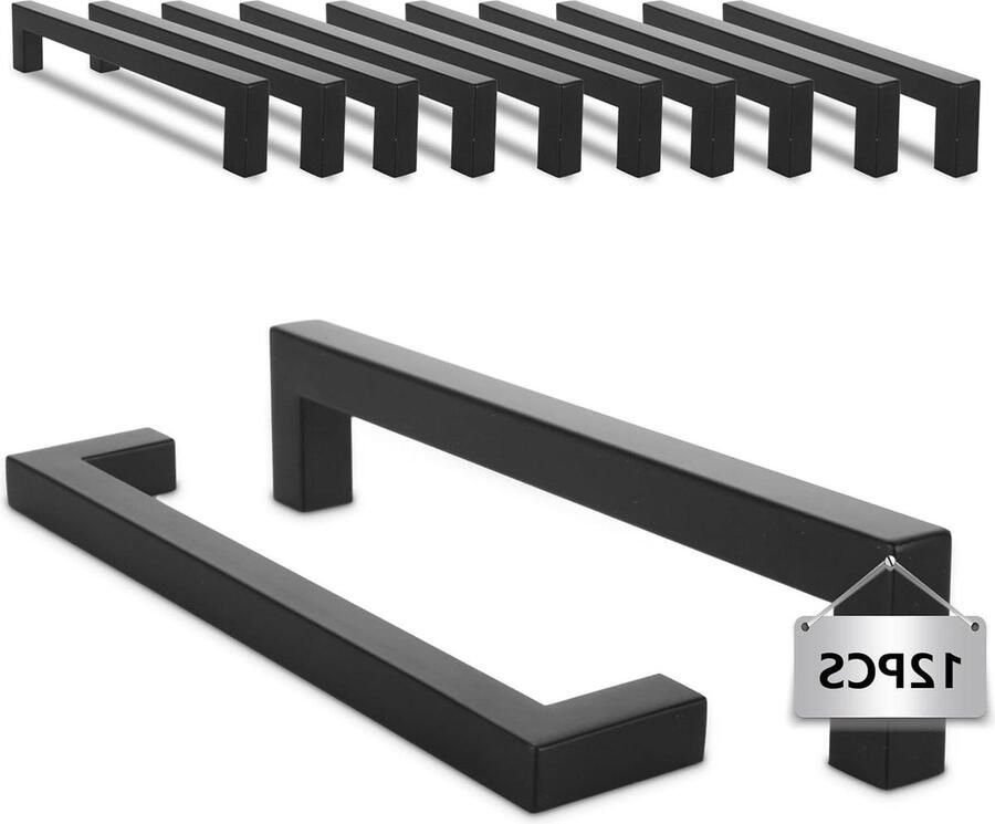 Zwarte keukengrepen 160 mm 12 stuks Roestvrijstalen handgrepen Aluminiumlegering Meubelgrepen Deurgrepen Stanggreep Kastgrepen Kledingkast Tuindeur Schuurdeur