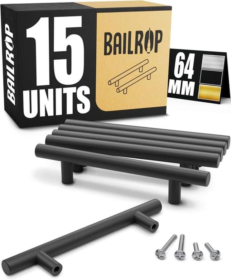 Zwarte Keukengrepen 64MM – Moderne Kastgrepen en Deurgrepen in Roestvrij Staal (Set van 15)