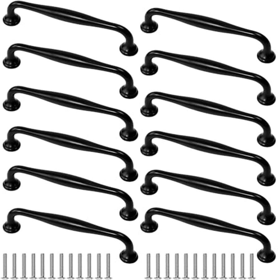 Zwarte Keukenmeubelgrepen – Set van 12 Aluminium Gatafstand 128 mm voor Kasten en Meubels