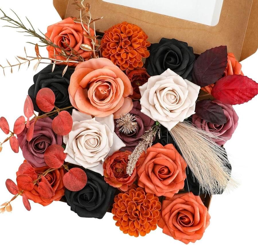 Zwarte Kunstbloemen Mix Halloween Zijde Bloemen Nep Rozen voor Bruiloft Boeketten Tafel Middenstukken Babyshower Bloemstuk Woondecoraties