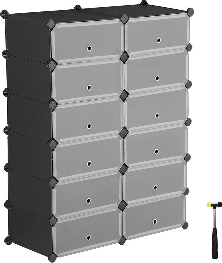 Rootz Living Rootz zwarte kunststof kast met 12 vakken modulaire opbergeenheid multifunctionele organizer stabiel veilig duurzaam 40 cm x 30 cm x 17 cm