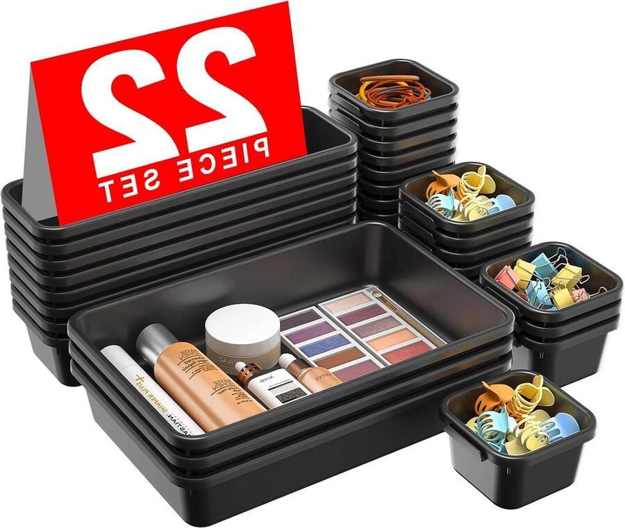 22 Stuks Zwart Lade Organizer Set Perfect voor Opberging Plastic Zwart