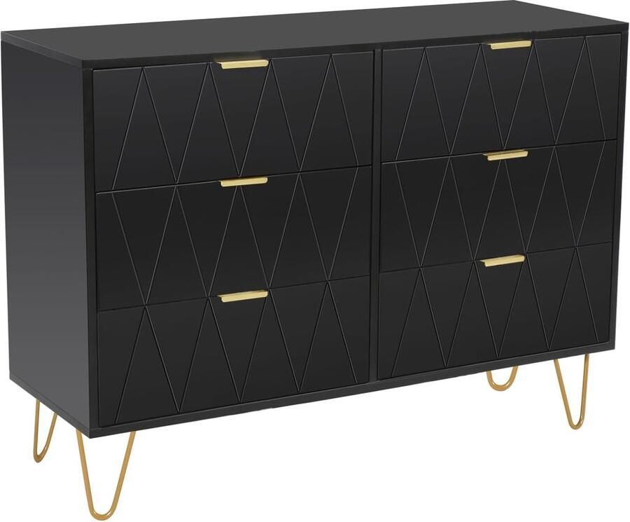 Zwarte Ladekast met 6 Laden Scandinavisch Opbergmeubel 100x34x73 cm voor Kinderkamer en Woonkamer