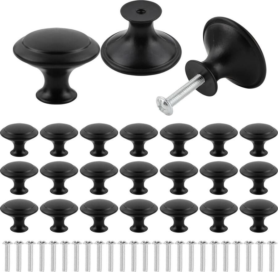 Zwarte ladeknoppen Ronde deurknoppen 24 stuks 30 mm