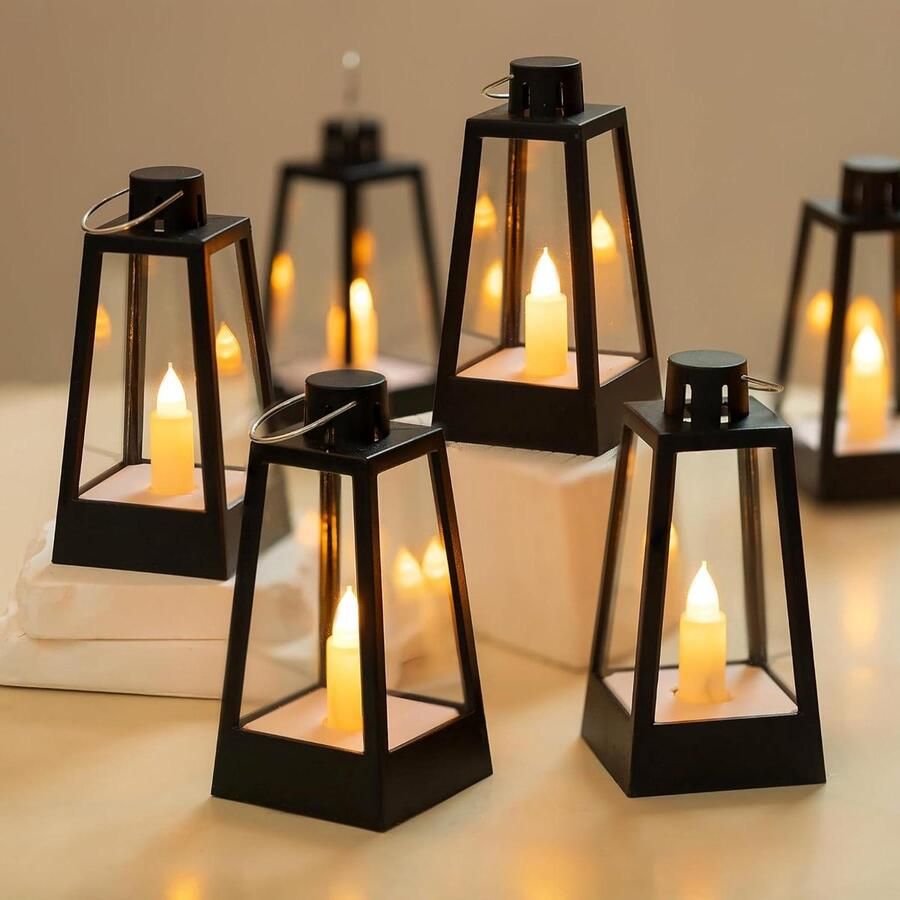 Zwarte lantaarn Tafeldecoratie set van 10 Mini-LED-metaallantaarns met batterij voor Halloween bruiloft tafel ramadan tuin Kerstmis balkon feest