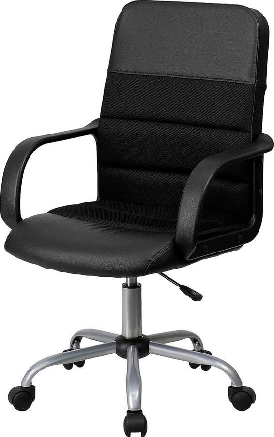 Zwarte leren bureaustoel met draaibare mesh rugleuning Mid-back stijl