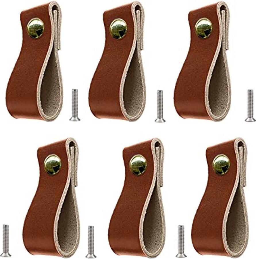 Zwarte leren meubelgrepen voor kast en lade set van 6 145 x 25 mm