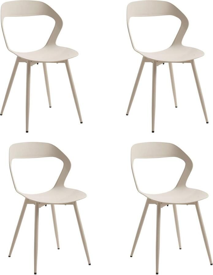 Set van 4 Eetkamerstoelen Gebeeldhouwde Ergonomische Polypropyleen Stoelen met Robuuste Metalen Poot