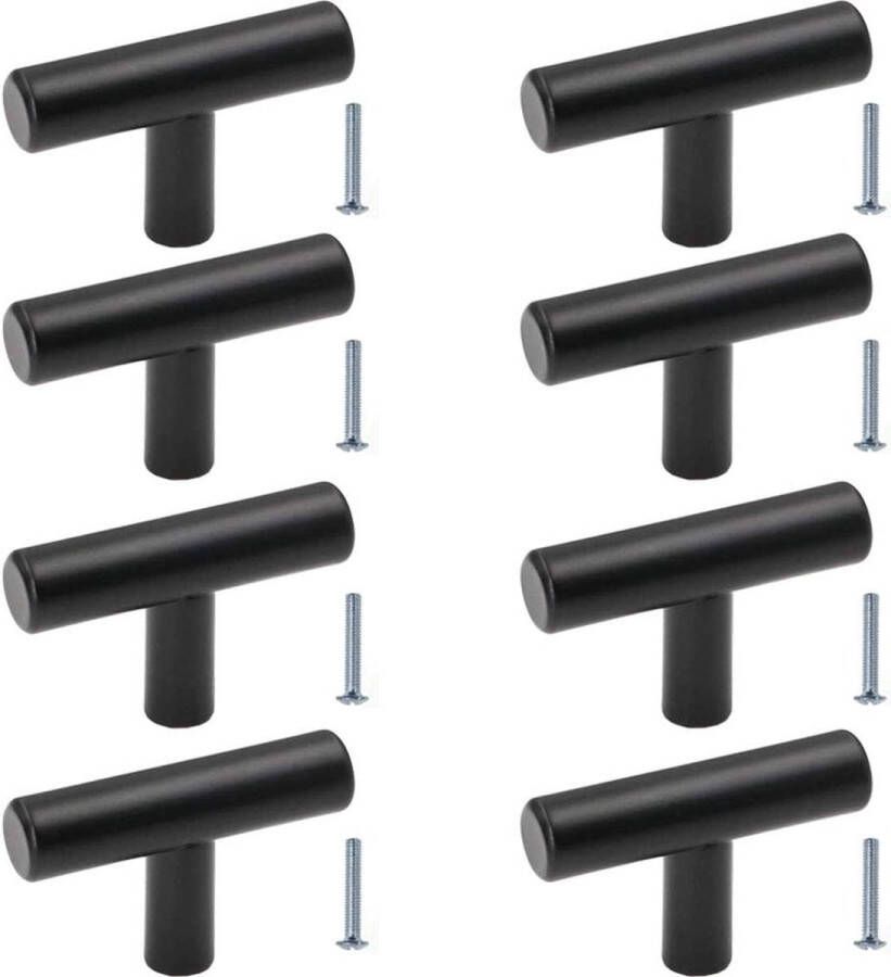 Zwarte matte kastgrepen 8 stuks roestvrij stalen kastgreep T-vormige kastgreep met 8 schroeven voor meubels doe-het-zelf nachtkastje tv-kast (50 mm)