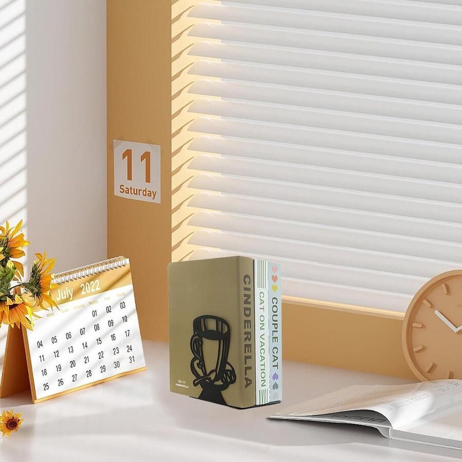 Zwarte metalen boekensteunen voor planken Retro design Antislip Decoratieve uitgeholde boekensteunen Bureau organizer Houder voor bibliotheek en school Set van 2