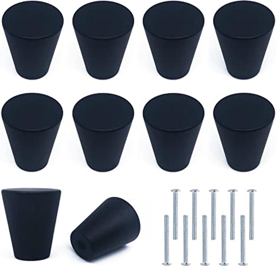 Zwarte Metalen Kastknoppen 10 Stuks Ronde Ladegrepen met Schroeven voor Kasten en Laden