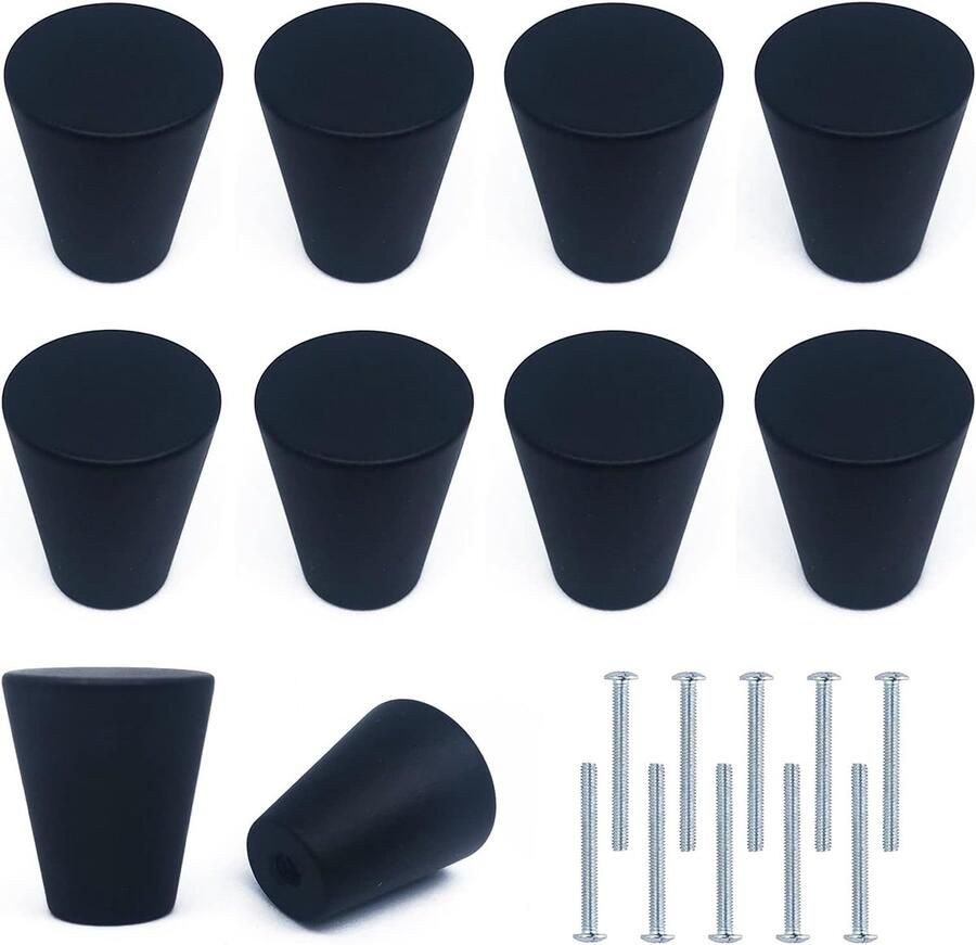 Zwarte metalen kastknoppen voor laden en kasten 10 stuks aluminium