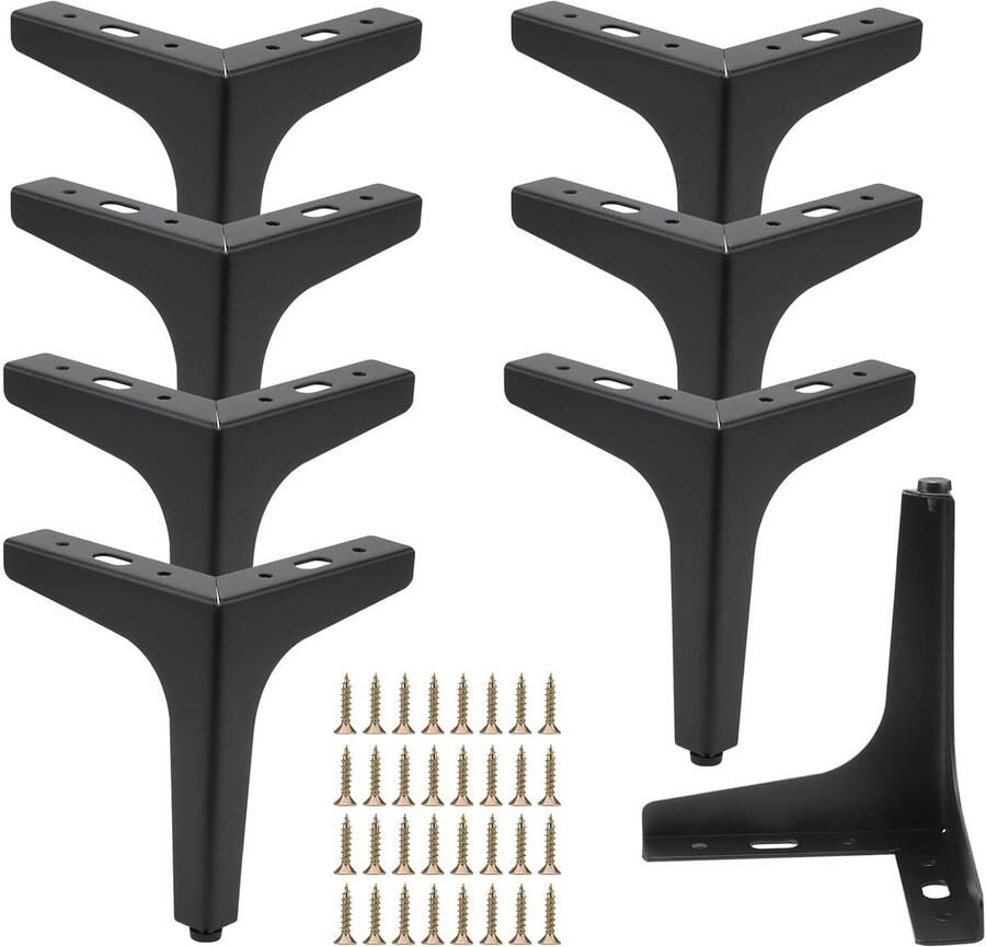 Zwarte metalen meubelpoten 15 cm 8 stuks ideaal voor tafels en kasten