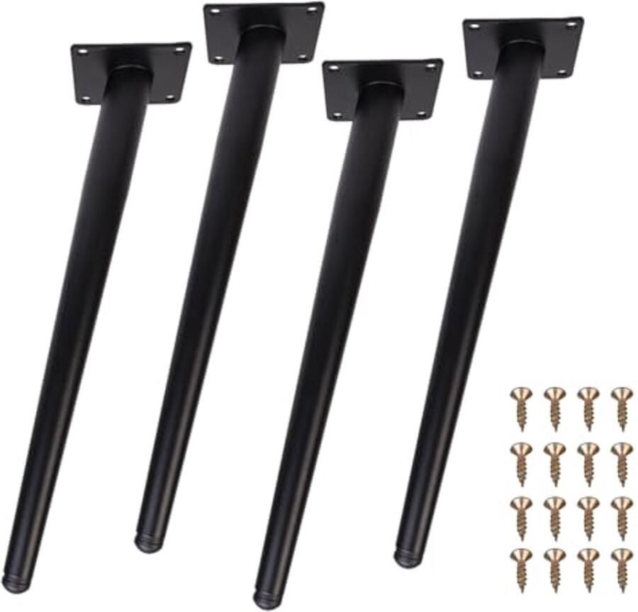 Zwarte Metalen Tafelpoten Schuine en Kegelvormige Meubelpoten voor Dressoirs Banken en Stoelen 4 Stuks 35cm