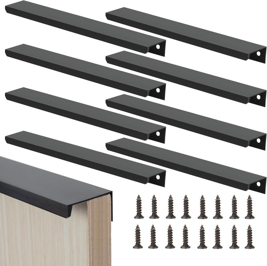 Famanu Zwarte meubelgrepen 300 mm verborgen kastgrepen keukengrepen met schroeven voor kledingkast deur laden 8 stuks