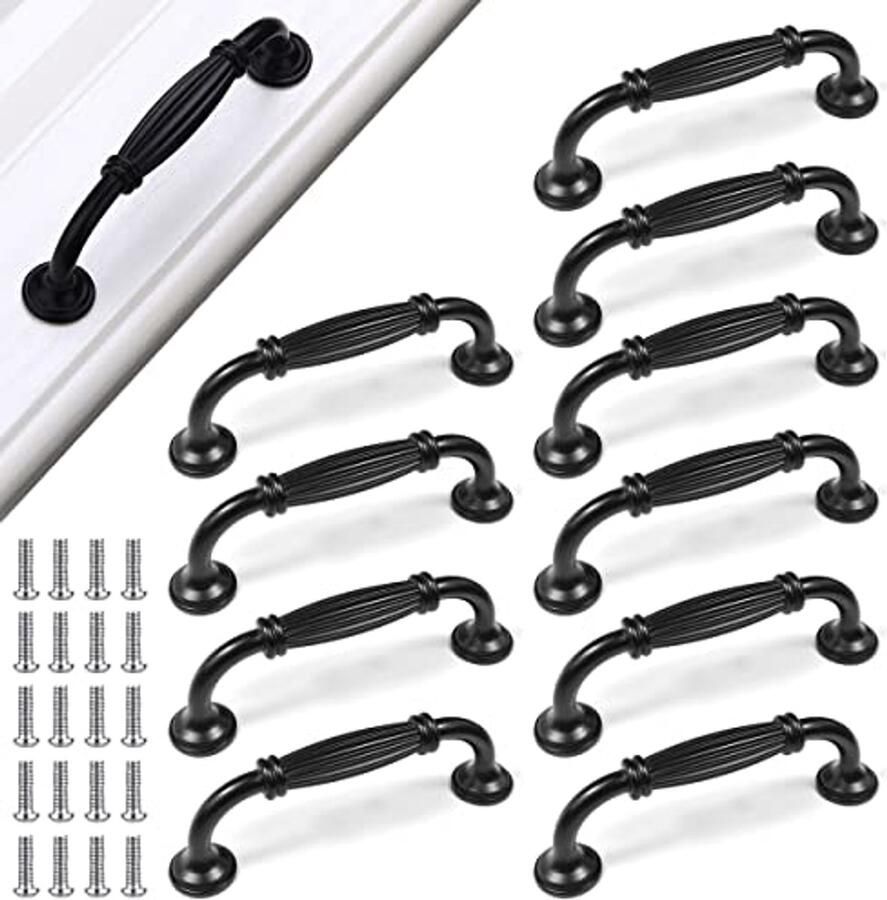 Zwarte Meubelgrepen Aluminium voor Keuken en Kasten 10 Stuks met 96 mm Gatafstand