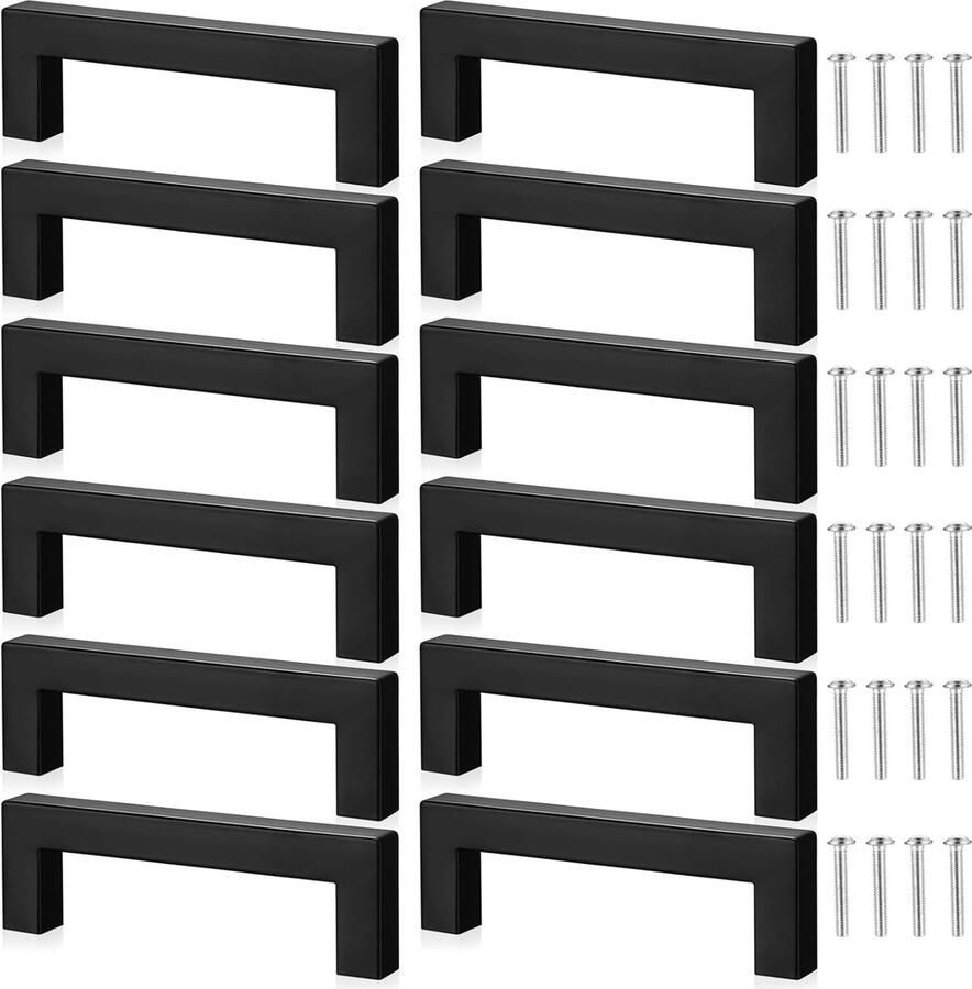Zwarte Meubelgrepen Keukengrepen 96mm 12 Stuks RVS