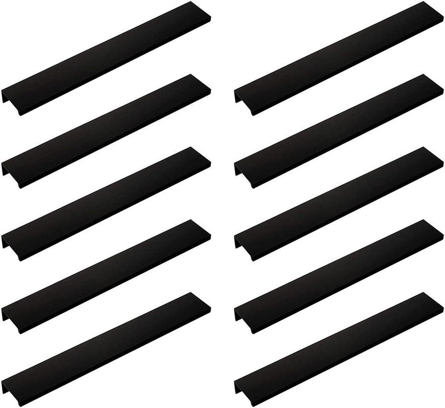 Zwarte meubelgrepen onzichtbaar ontwerp 10 stuks mat zwart aluminiumlegering 160 mm