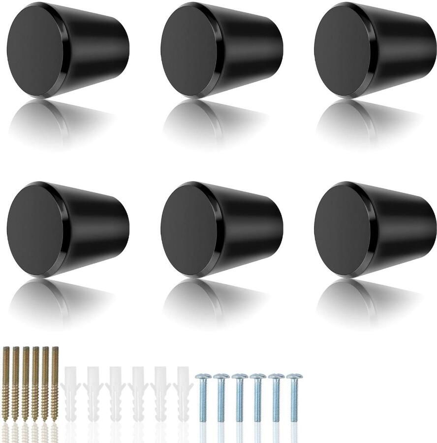 Ibenzoa Set van 6 Stijlvolle Zwarte Meubelknoppen met Expansiebuizen en Schroeven voor Meubels
