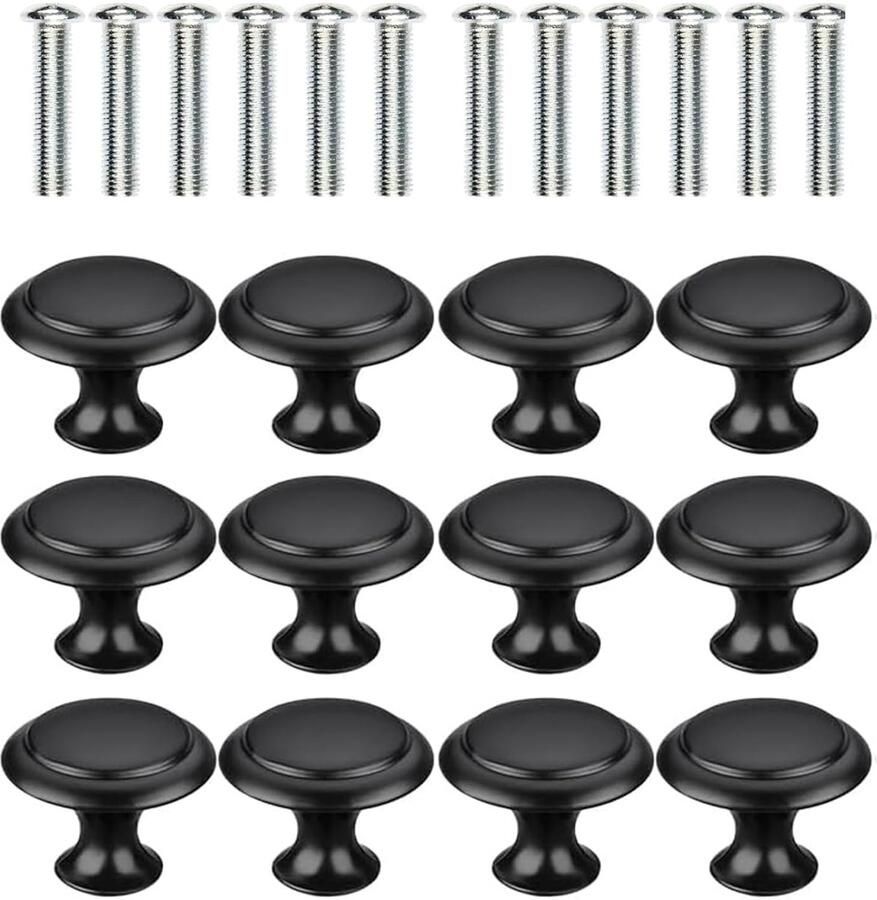 Zwarte Meubelknoppen 12 Stuks Kastgrepen voor Keuken en Laden