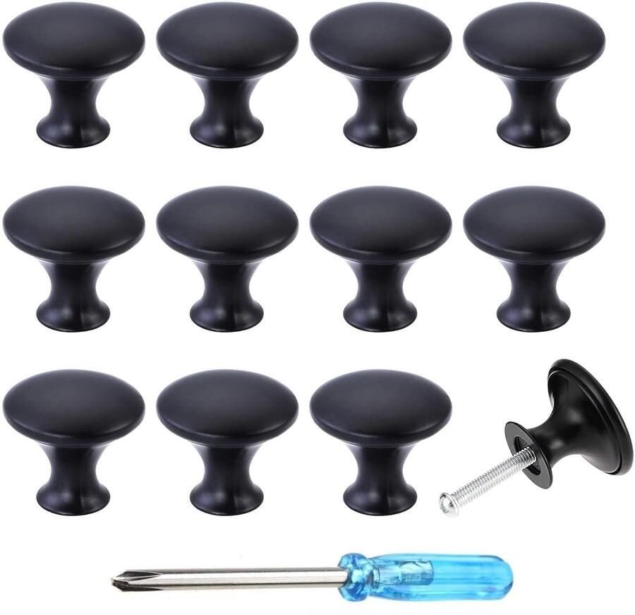 Zwarte meubelknoppen set van 12 vintage stijl zinklegering