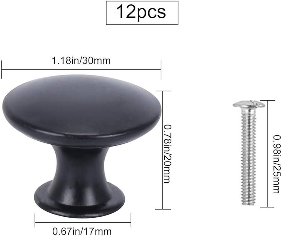Zwarte meubelknoppen set van 12 zinklegering 30 mm