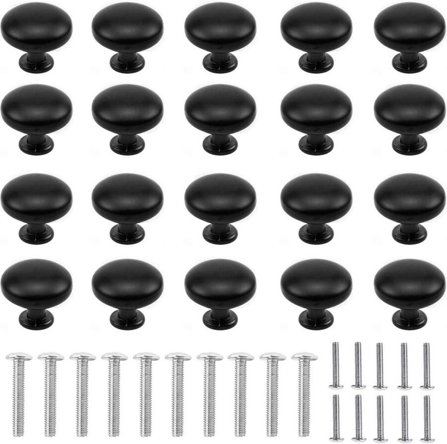 Zwarte meubelknoppen set van 20 aluminiumlegering 30 mm