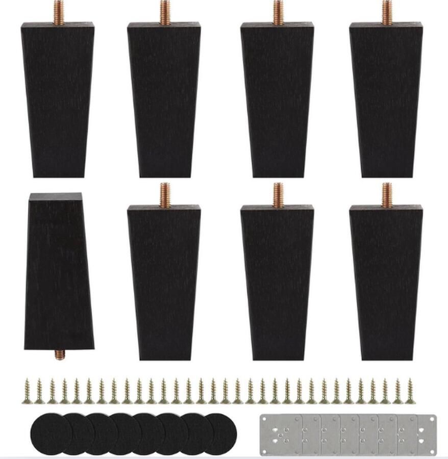 Zwarte meubelpoten 10 cm Set van 8 Massief houten tafelpoten voor banken en salontafels