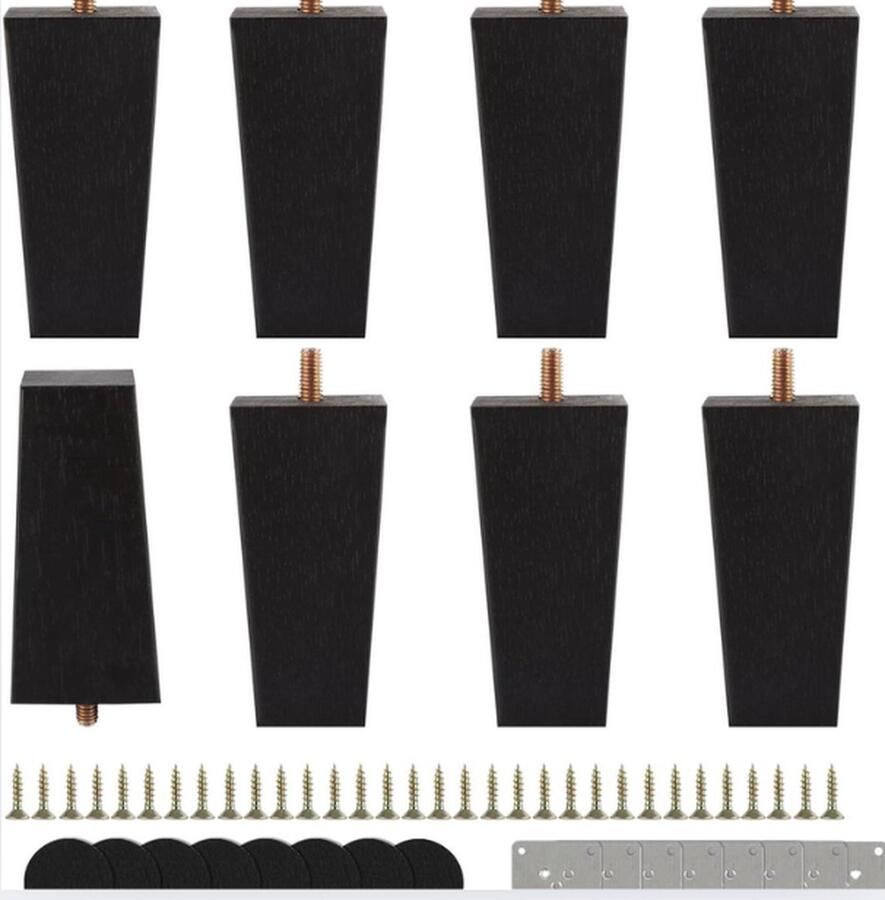 Zwarte meubelpoten 10 cm Set van 8 Massief houten tafelpoten voor banken en salontafels
